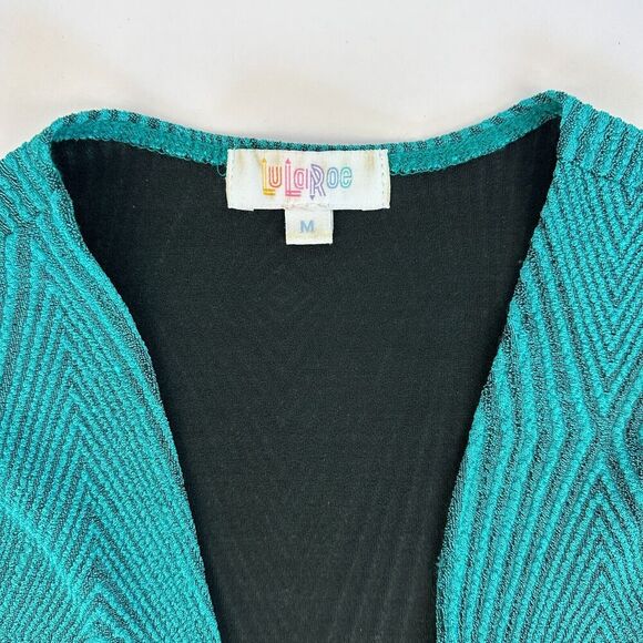Lularoe Sarah Cardigan Duster Sweater Teal Black Lined Size S Open Front Pockets - Picture 9 of 12